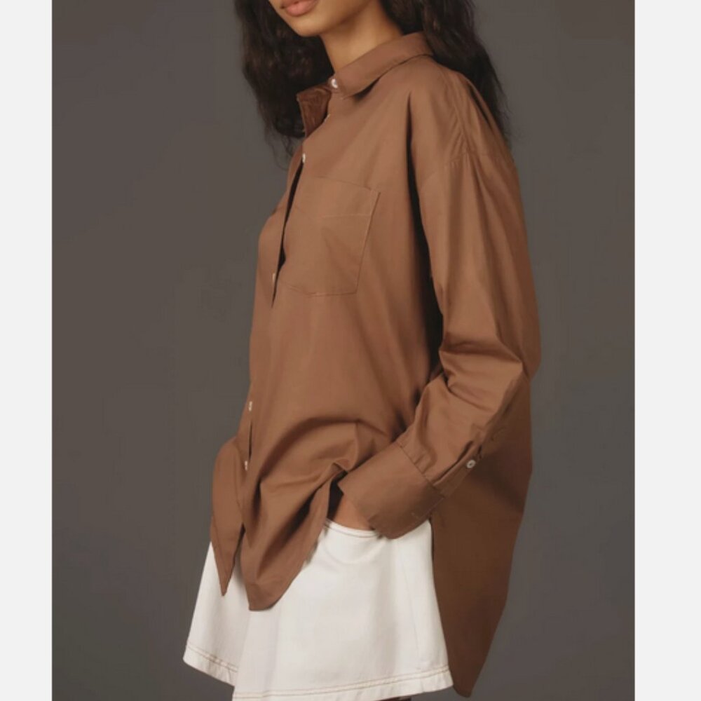Anthropologie Brown Button-Down Shirt - Picture 3 of 5